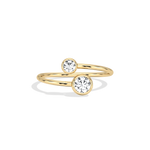 14K Solid Gold Two Stone Bezel Promise Ring With Lab Diamond -