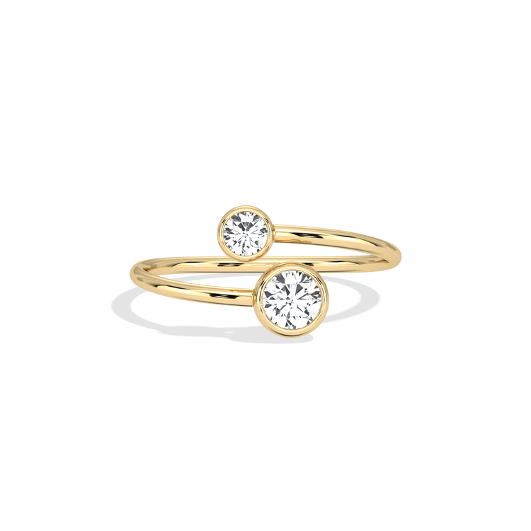 14K Solid Gold Two Stone Bezel Promise Ring With Lab Diamond -