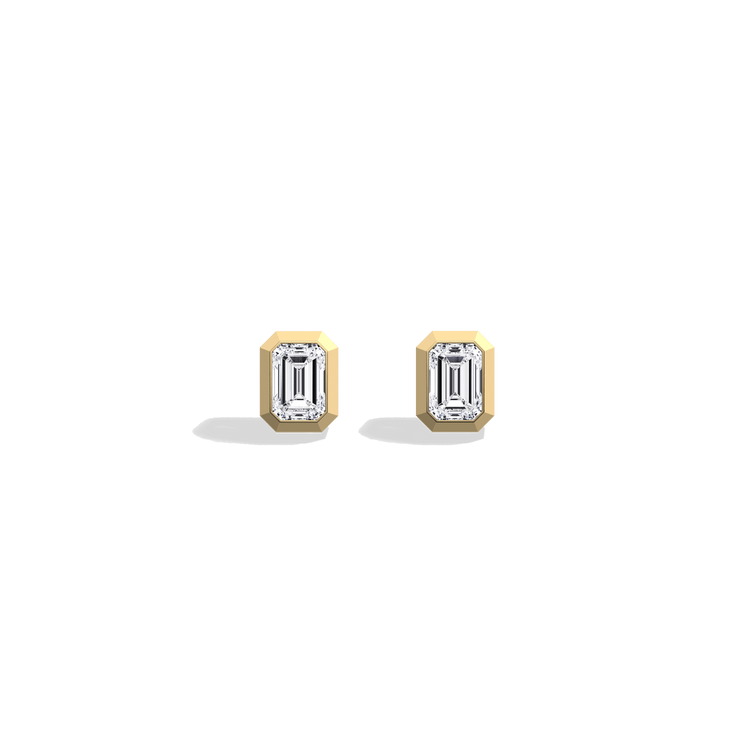 Octagon Bezel Set 2CTW Emerald Cut Solitaire Diamond Stud Earrings - Earrings