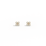 14K Solid Gold Bezel Cluster Stud Earring With Lab Diamond -