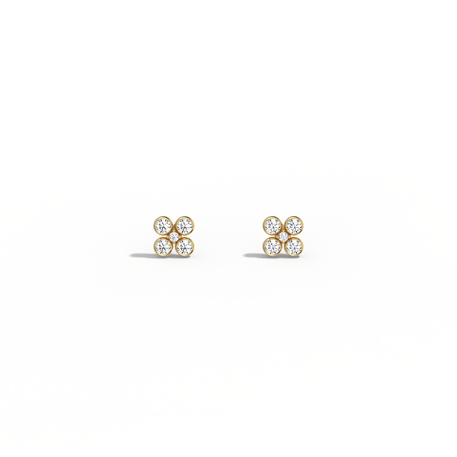 14K Solid Gold Bezel Cluster Stud Earring With Lab Diamond -