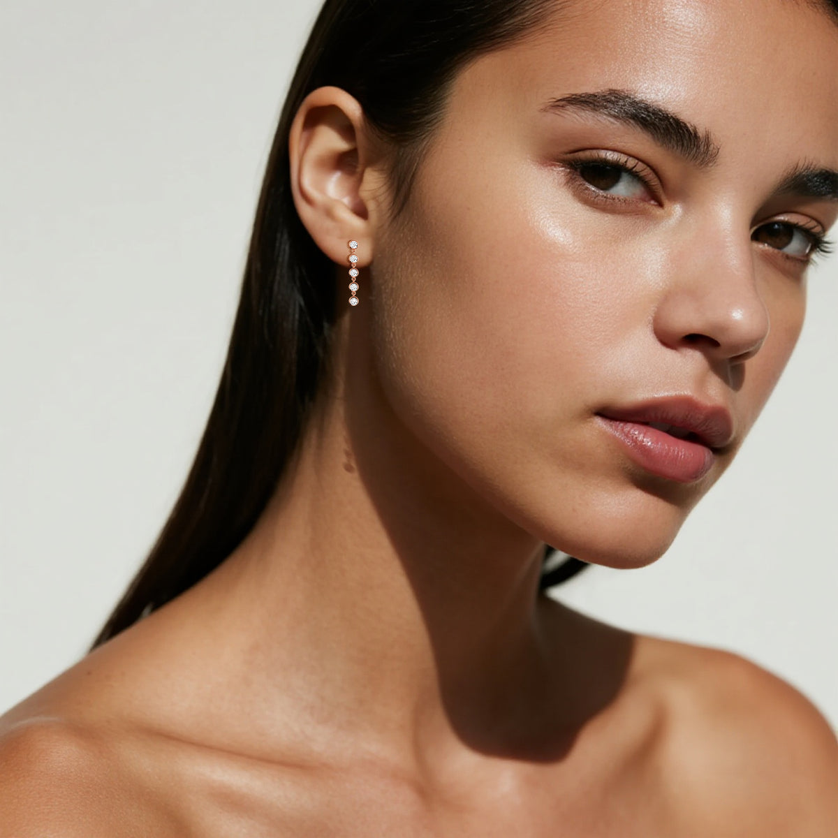 14K Solid Gold Bezel Dangle Earring With Lab Created Diamond -