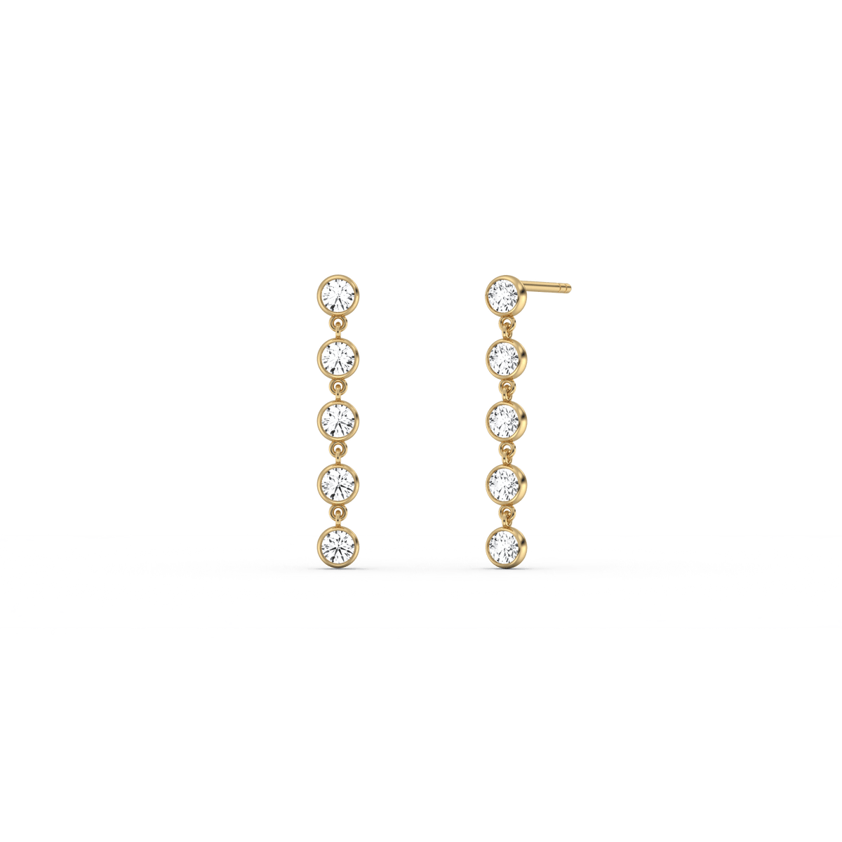 14K Solid Gold Bezel Dangle Earring With Lab Created Diamond -