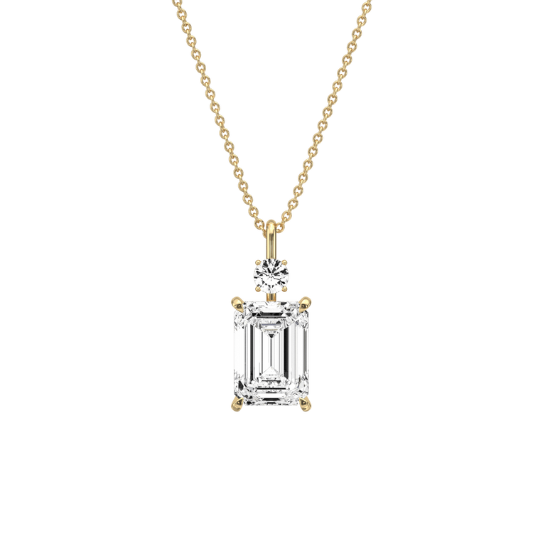 2CT Emerald Cut Lab Diamond Pendant Necklace In 14K Solid Gold/Platinum - Necklaces