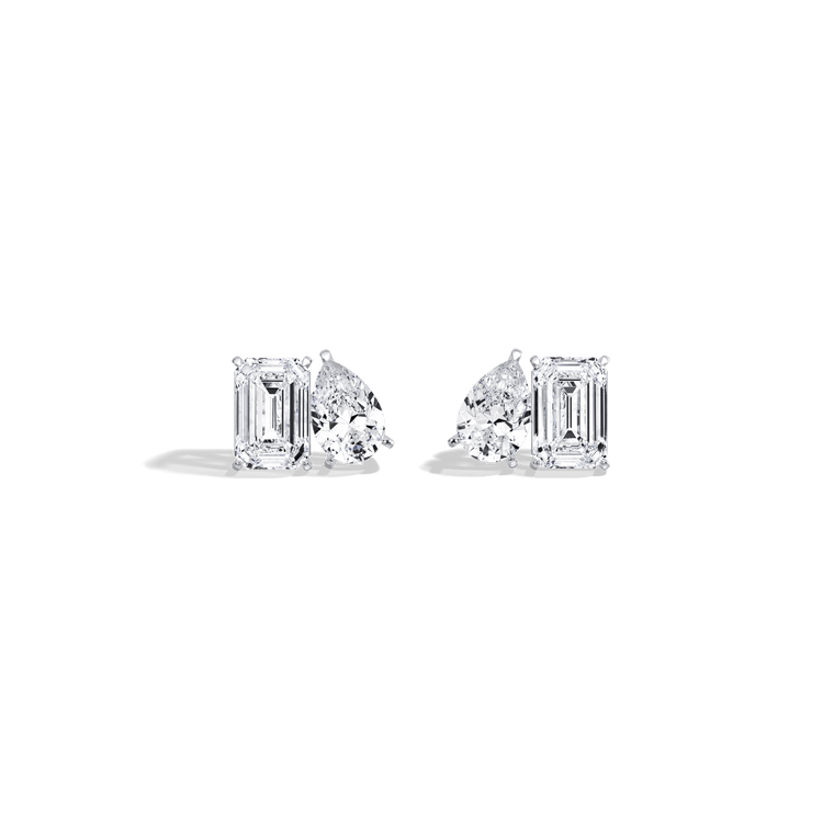 12CTW Lab Diamond Toi Et Moi Stud Earring In 14K Solid Gold/Platinum -