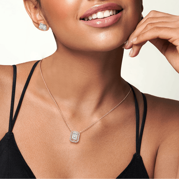 0.5CT Emerald Cut Lab Grown Diamond Pendant Necklace -