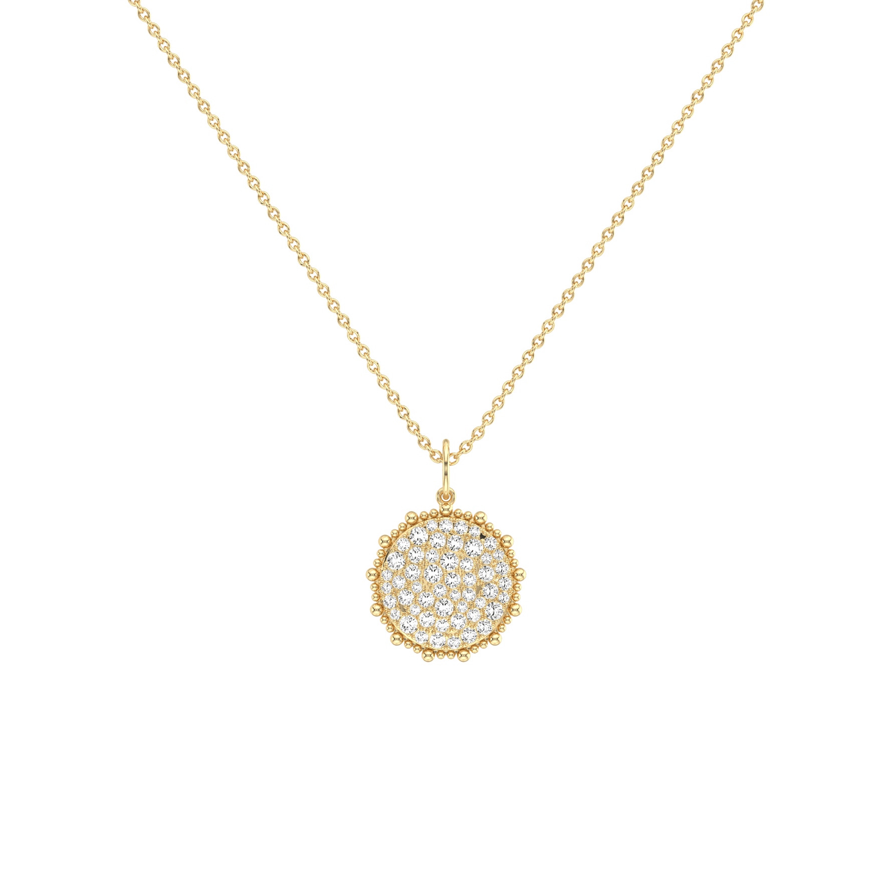 0.46CTW Lab Diamond Pave Disc Pendant Necklace In 14K Solid Gold/Platinum -