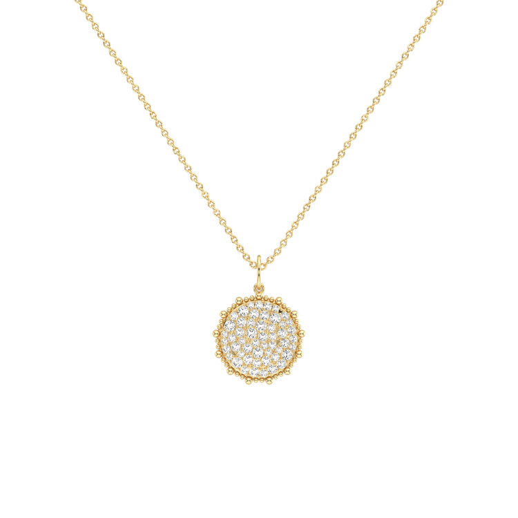 0.46CTW Lab Diamond Pave Disc Pendant Necklace In 14K Solid Gold/Platinum -
