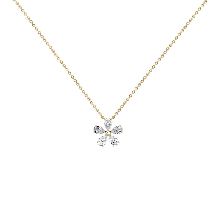 0.75CTW Lab Diamond Petite Flower Pendant Necklace In 14K Solid Gold/Platinum - Necklaces
