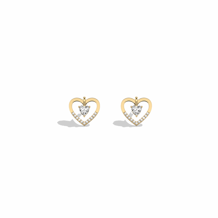 Lab Diamond Heart Stud Earrings In 14K Solid Gold/Platinum - Earrings