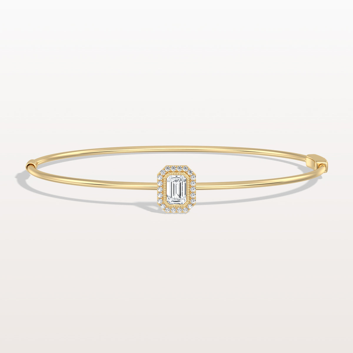 0.5CT Emerald Cut Lab Diamond Halo Bangle In 14K Solid Gold/Platinum - Bracelets