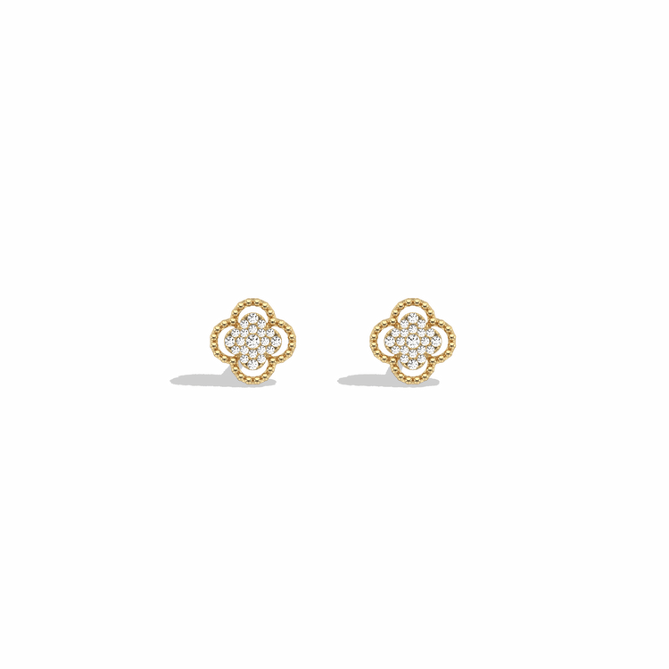 Lab Diamond Clover Strud Earrings In 14K Solid Gold/Platinum -