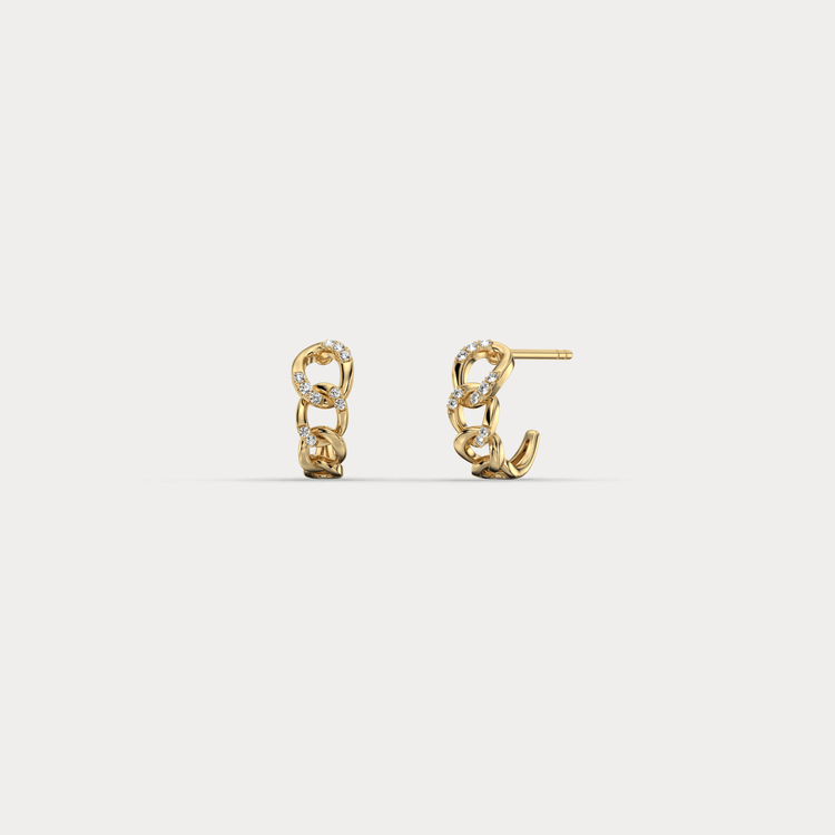 Lab - Grown Diamond Interlocking Chain Link Huggie Hoop Earrings in 14K Gold/Platinum - Earrings