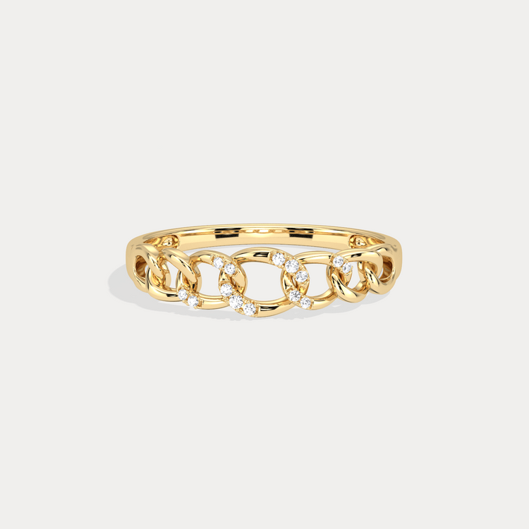 14K Gold Interlocking Chain Ring with Lab - Grown Diamond Accents - Rings