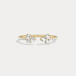 14K Solid Gold Cuff Open Promise Ring With Lab Diamond - Rings