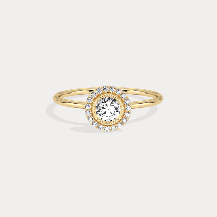 Round Lab Grown Diamond Halo Promise Ring In 14K Solid Gold/Platinum - Rings