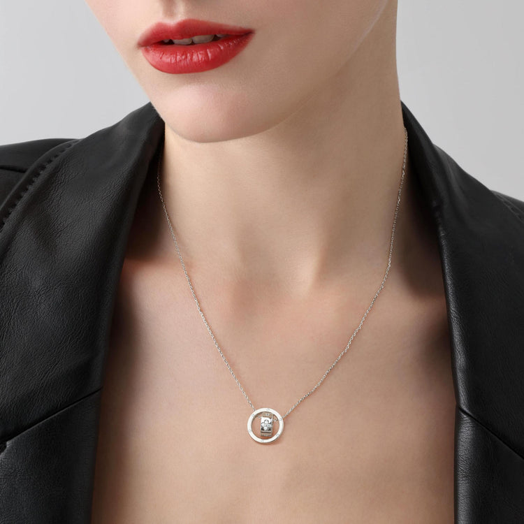 Double Ring Moissanite Pendant Necklace For Women -