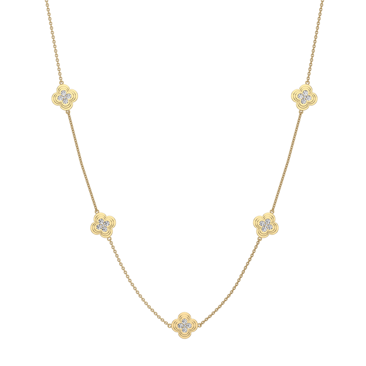 Lab Grown Diamond Clover Station Necklace In 14K Solid Gold/Platinum - Necklaces