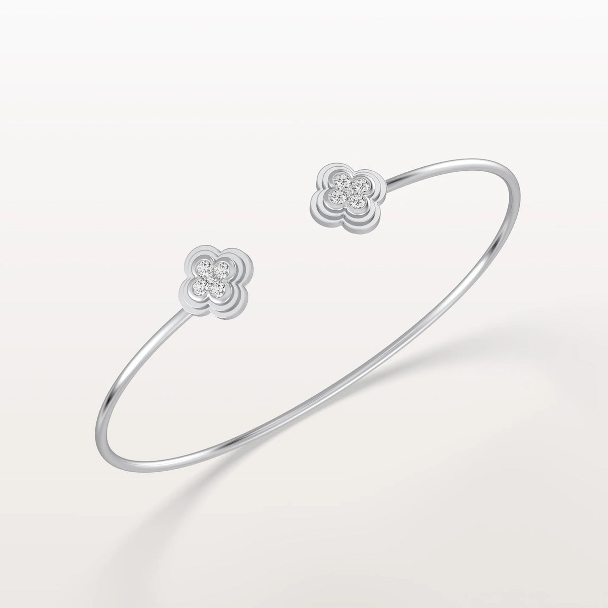 Lab Grown Diamond Bangle Bracelet With Clover Design - Bracelets