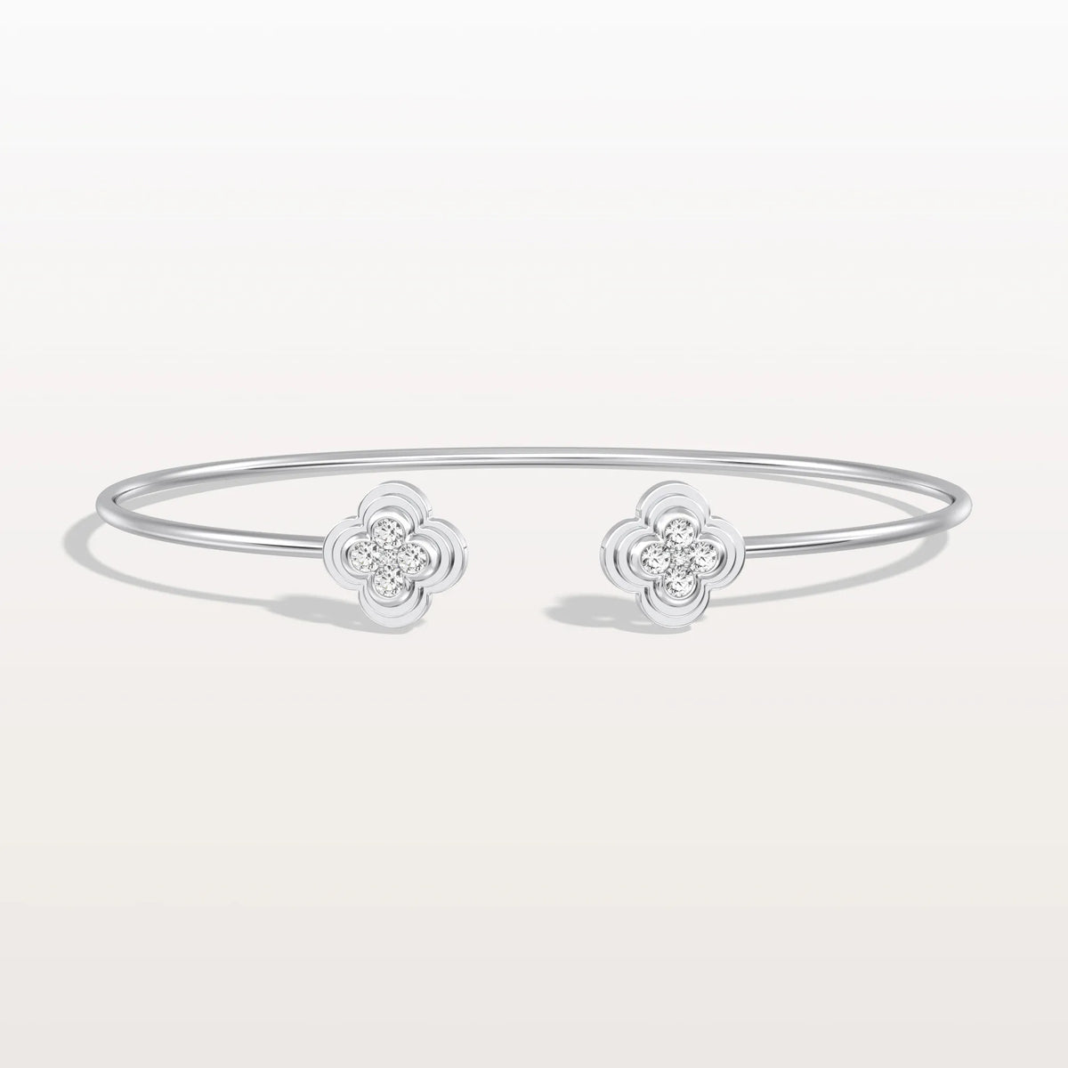 Lab Grown Diamond Bangle Bracelet With Clover Design - Bracelets