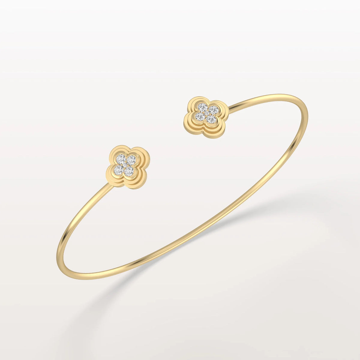 Lab Grown Diamond Bangle Bracelet With Clover Design - Bracelets