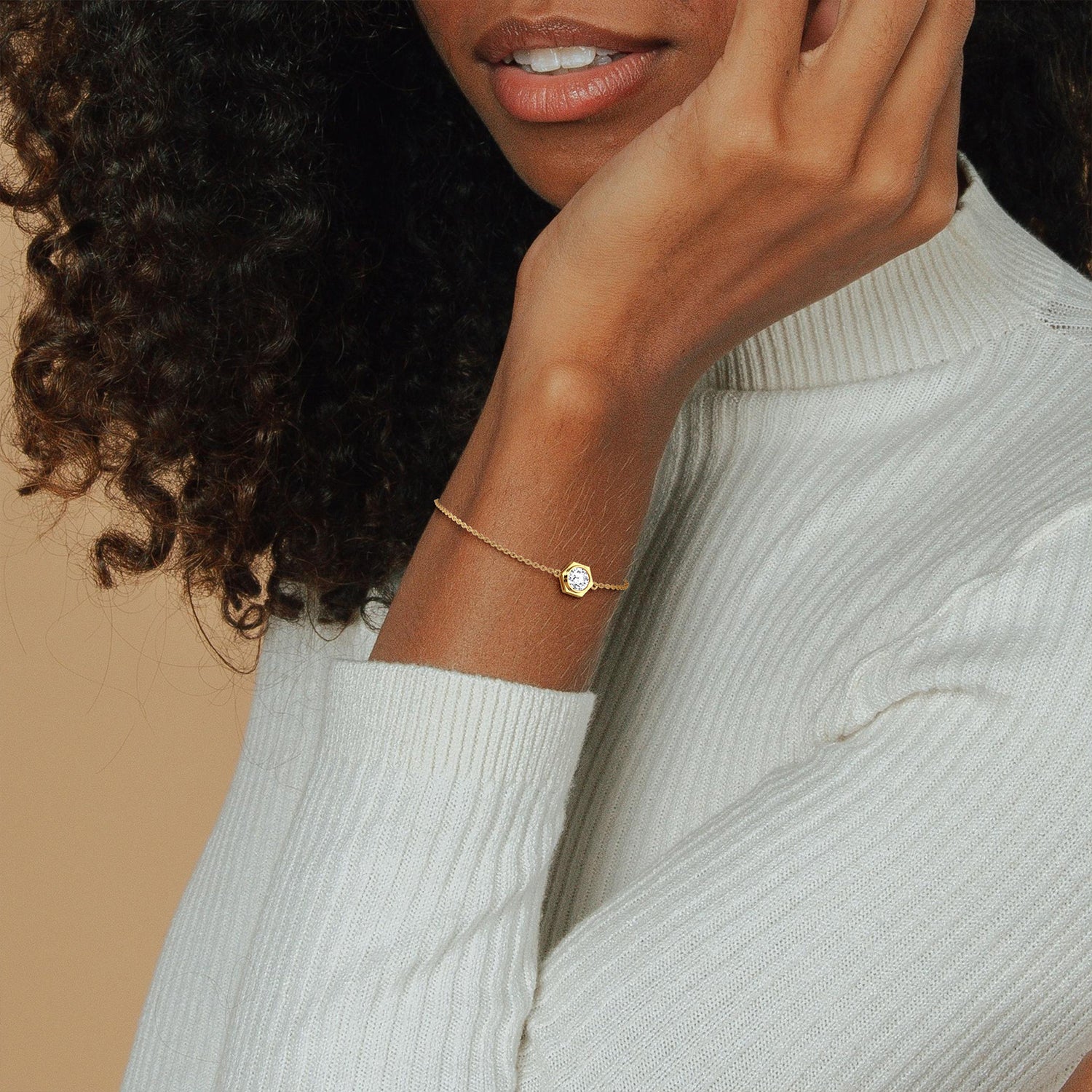 0.3CT Hexagon Lab Grown Diamond Chain Bracelet in 14K Solid Gold/Platinum - Bracelets