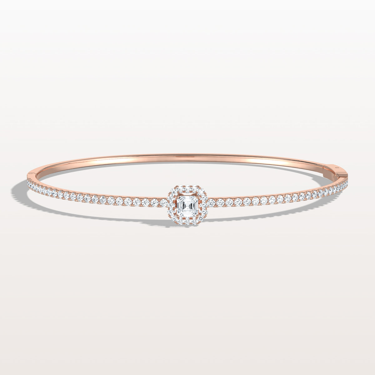 2CTW Asscher Lab Grwon Diamond Pave Halo Bangel Bracelet - Bracelets