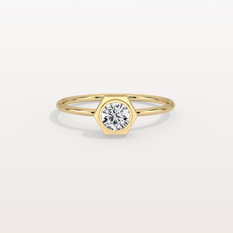 0.3CT Hexagon Bezel Solitaire Round Lab Diamond Ring - Rings