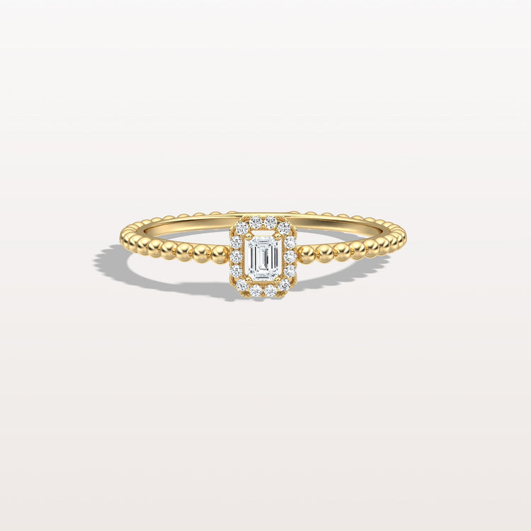 Beaded Emerald Cut Lab Diamond Ring In 14K Solid Gold/Platinum - Rings