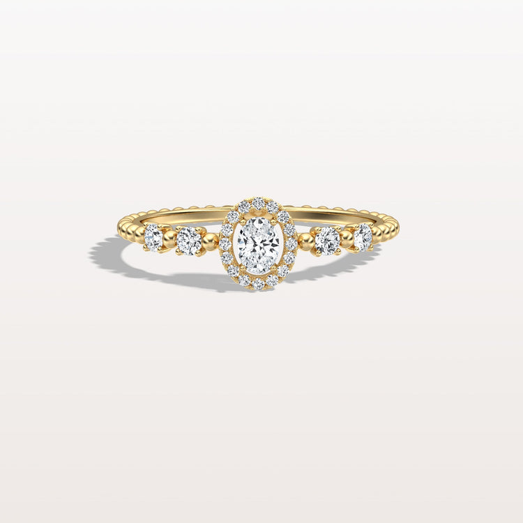 Beaded Oval Cut Lab Diamond Ring In 14K Solid Gold/Platinum - Rings