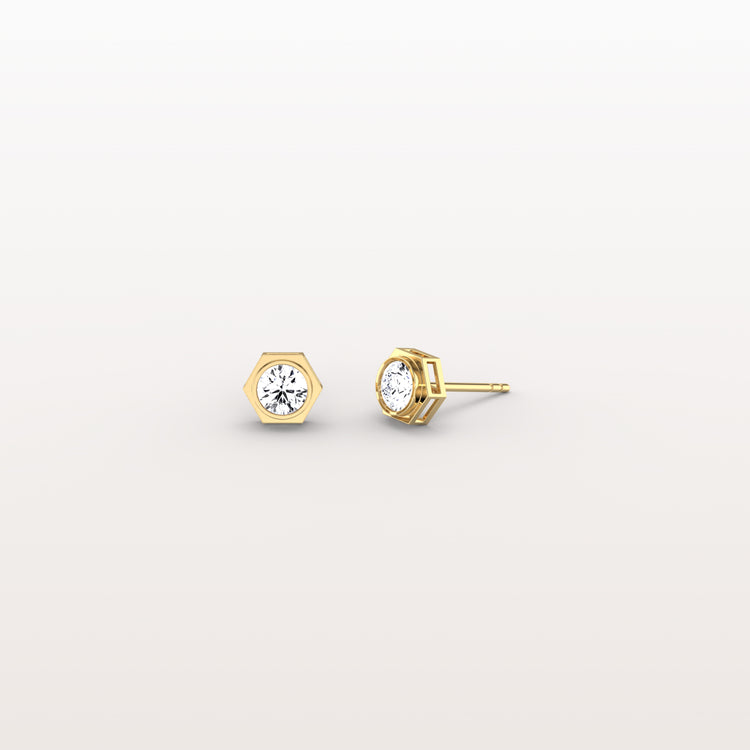 Hexagon Bezel Lab Grown Diamond Stud Earrings in 14K Yellow Gold - Earrings