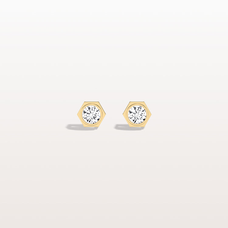 Bezel Lab Created Diamond 1CTW Stud Earrings in 14K Solid Gold - Earrings