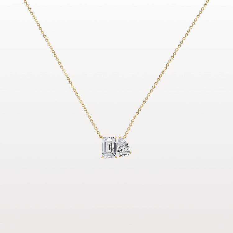 2CTW Emerald and Pear Cut Lab Diamond Toi et Moi Necklace - Necklaces