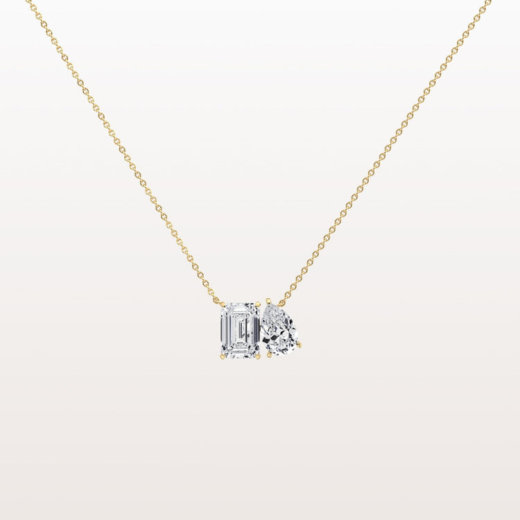 4CTW Emerald and Pear Cut Lab Diamoned Toi et Moi Necklace - Necklaces