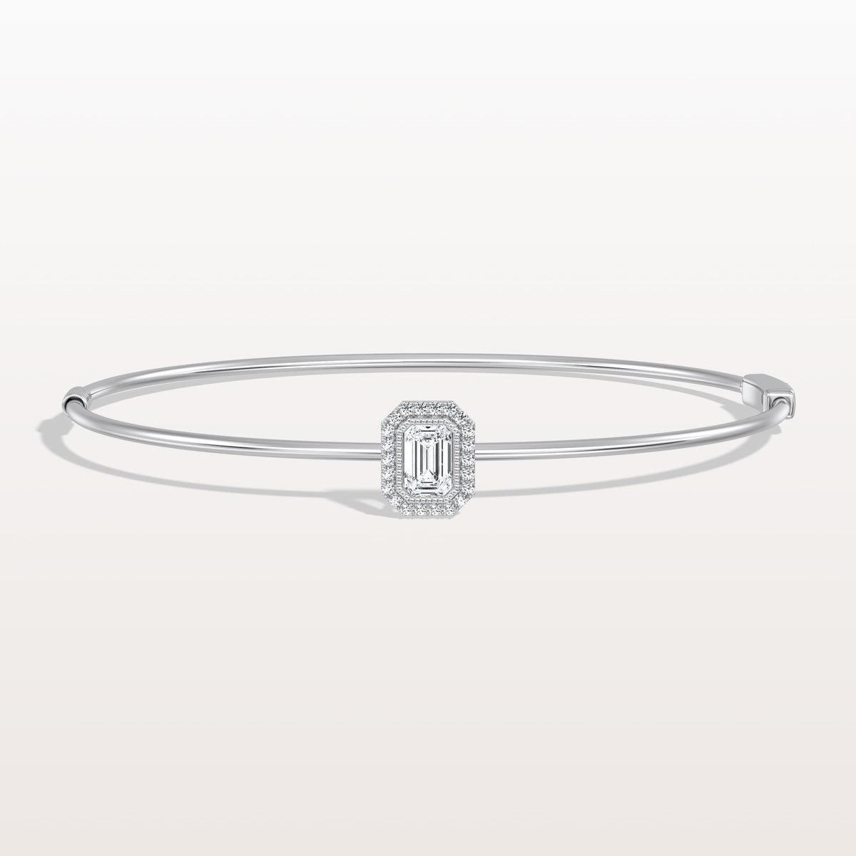 0.5CT Emerald Cut Lab Diamond Halo Bangle In 14K Solid Gold/Platinum - Bracelets