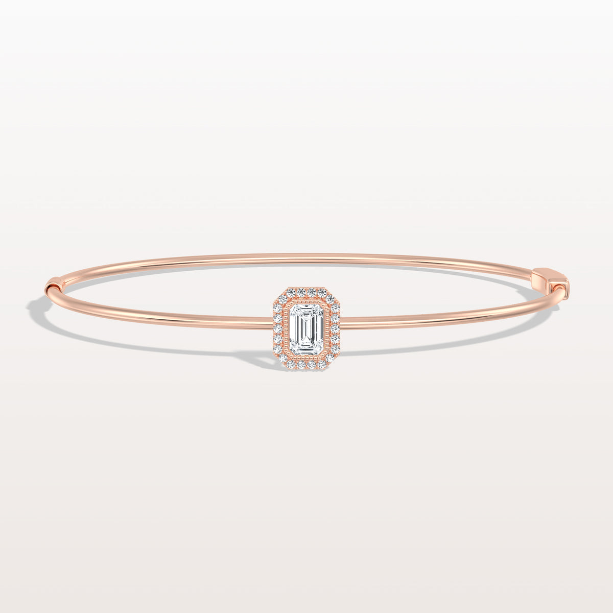 0.5CT Emerald Cut Lab Diamond Halo Bangle In 14K Solid Gold/Platinum - Bracelets