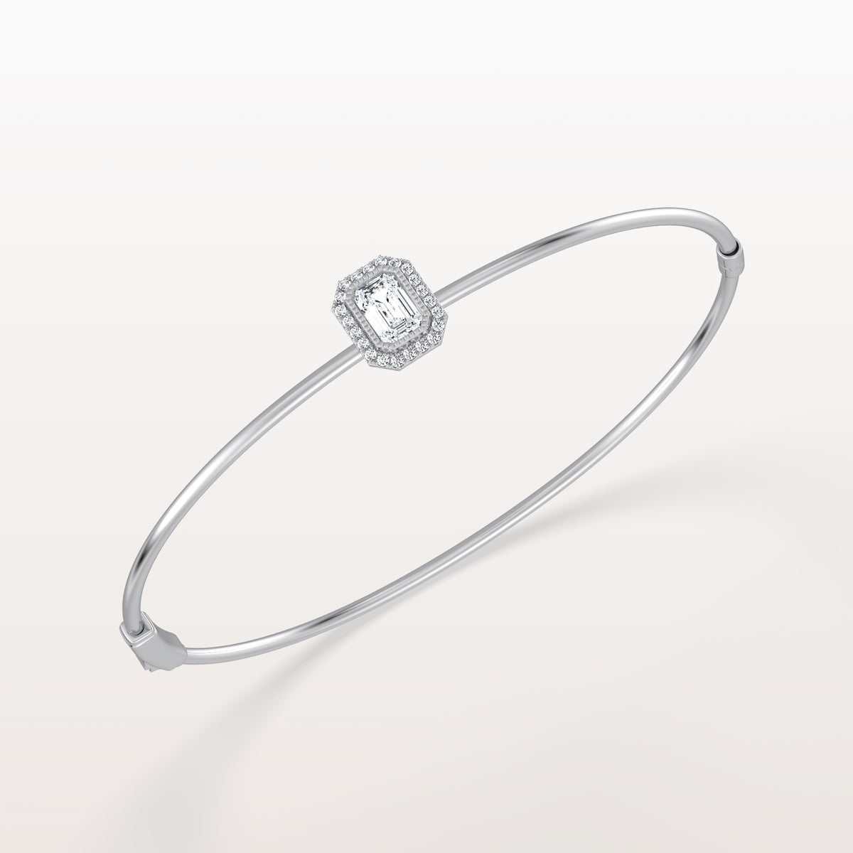 0.5CT Emerald Cut Lab Diamond Halo Bangle In 14K Solid Gold/Platinum - Bracelets