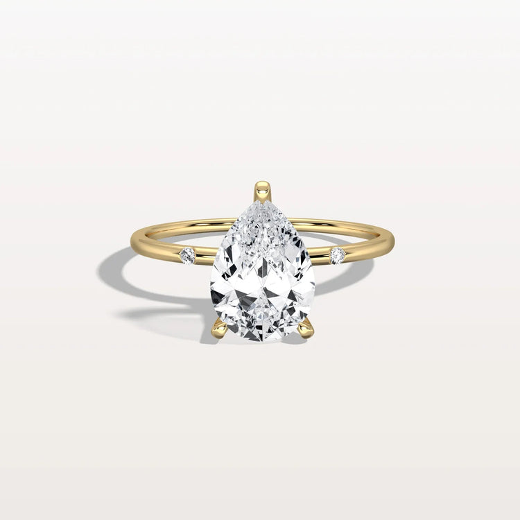 2CT Lab Grown Pear Engagement Ring with Hidden Halo - Rings