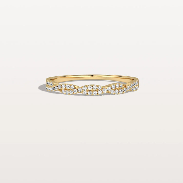 Twisted Pave Wedding Band - Stackable 14K Gold/Platinum Ring - Rings