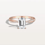 1CT Emeral Cut Lab Diamond Twisted Engagement Ring In Solid Gold/Platinum - Rings