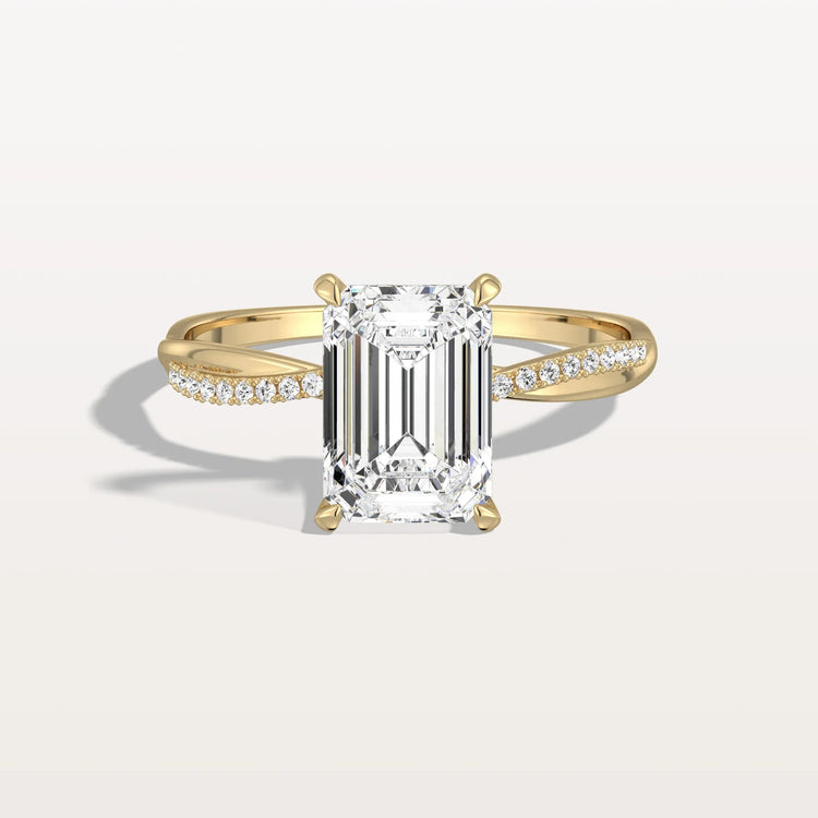 2CT Emeral Cut Lab Diamond Twisted Engagement Ring In Solid Gold/Platinum - Rings