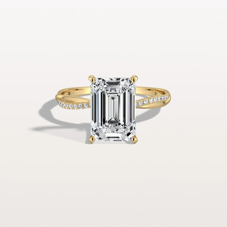 3CT Emeral Cut Lab Diamond Twisted Engagement Ring In Solid Gold/Platinum - Rings
