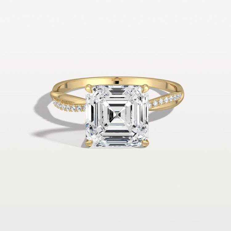 3CT Asscher Cut Lab Diamond Twisted Engagement Ring In Solid Gold/Platinum - Rings