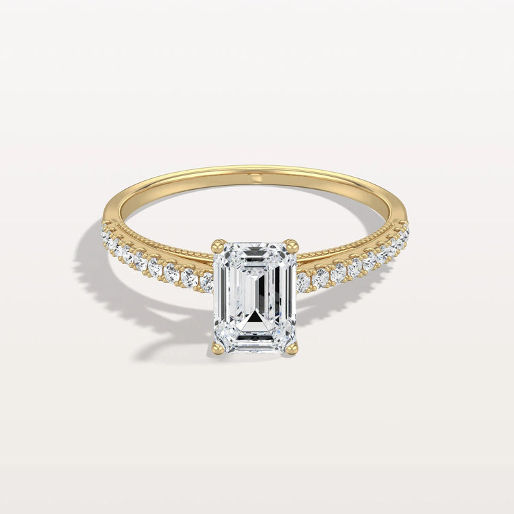 Emerald Cut Solitaire Pave 1CT Lab Grown Engagement Ring - Rings