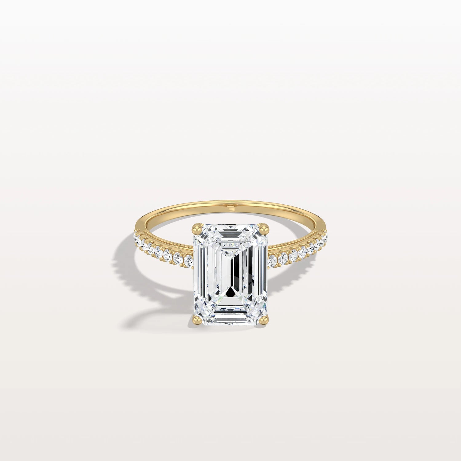 Emerald Cut Solitaire Pave 3CT Lab Grown Engagement Ring - Rings