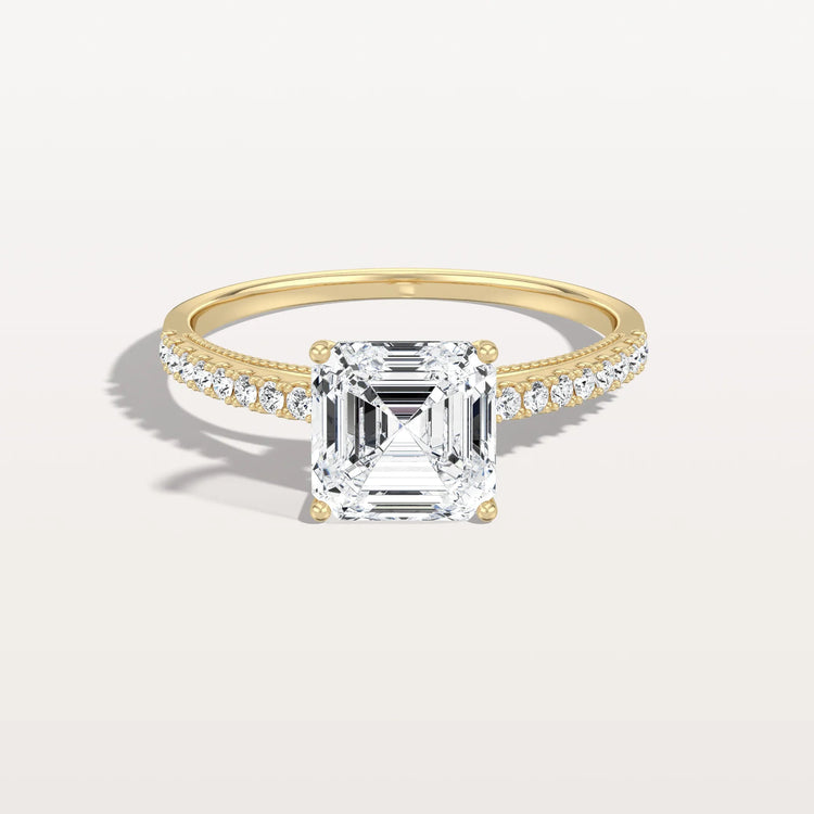 Asscher Cut Pave Solitaire 2CT Lab Grown Engagement Ring - Rings