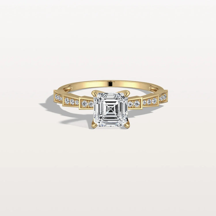 Hidden Halo Asscher Cut 1CT Lab Grown Diamond Pave Ring - Rings