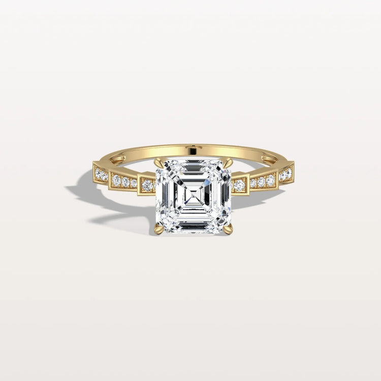 Hidden Halo Asscher Cut 2CT Lab Grown Diamond Pave Ring - Rings