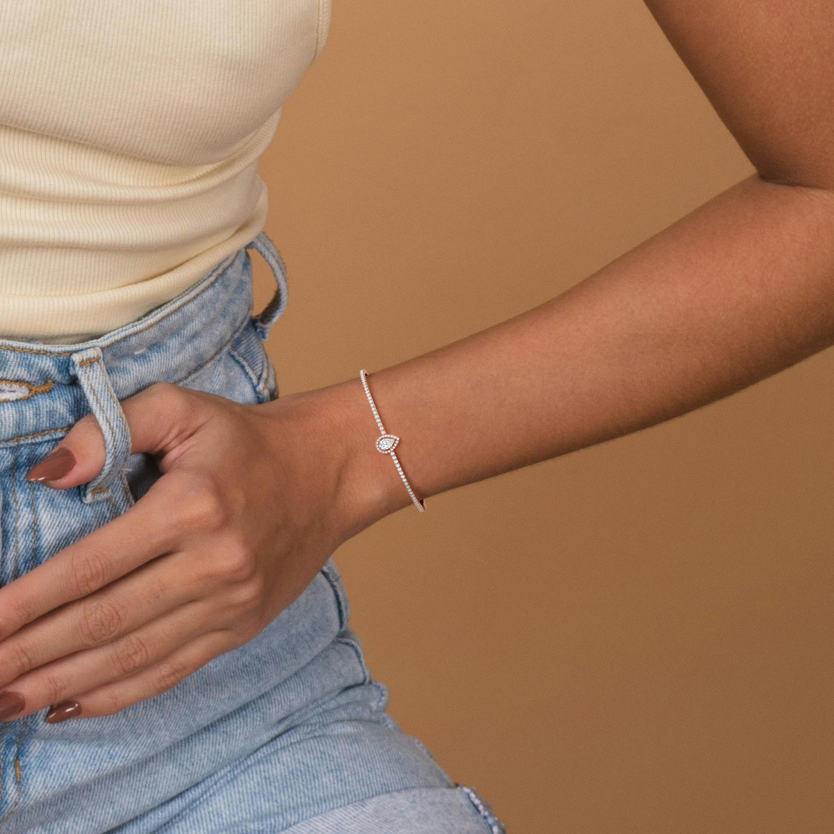 1CTW Pear Lab Grwon Diamond Pave Halo Bangel Bracelet - Bracelets