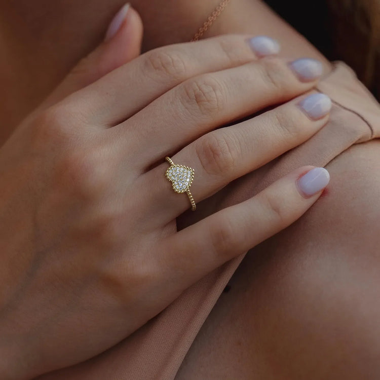 Lab Grown Diamond Beaded Heart Ring in 14K White Gold - Rings